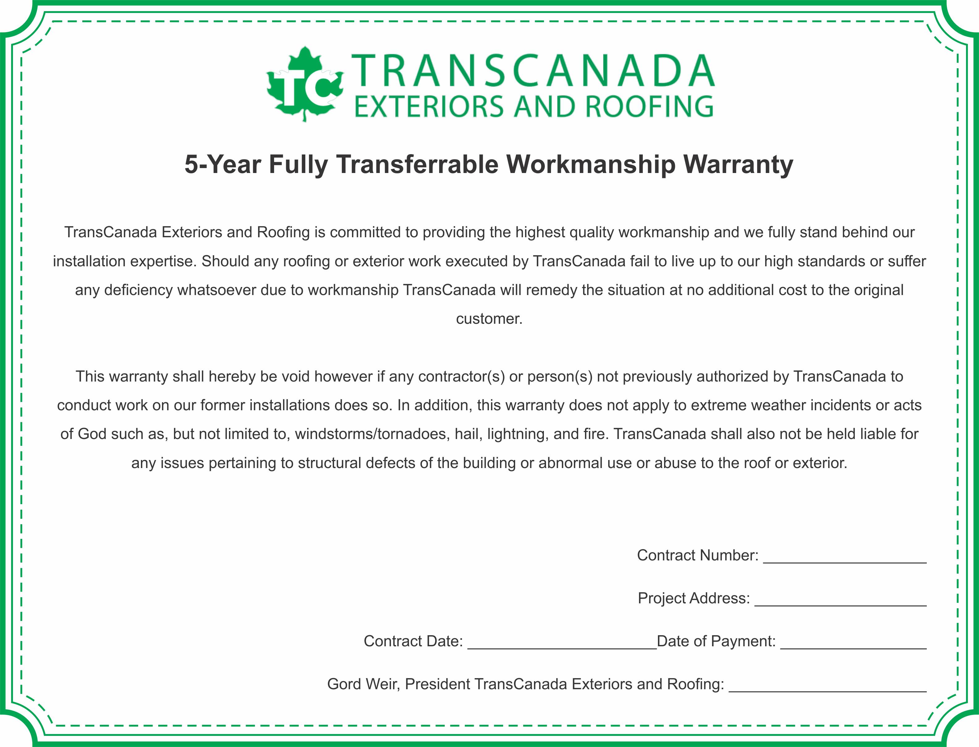Trans Canada Warranty Graphic
